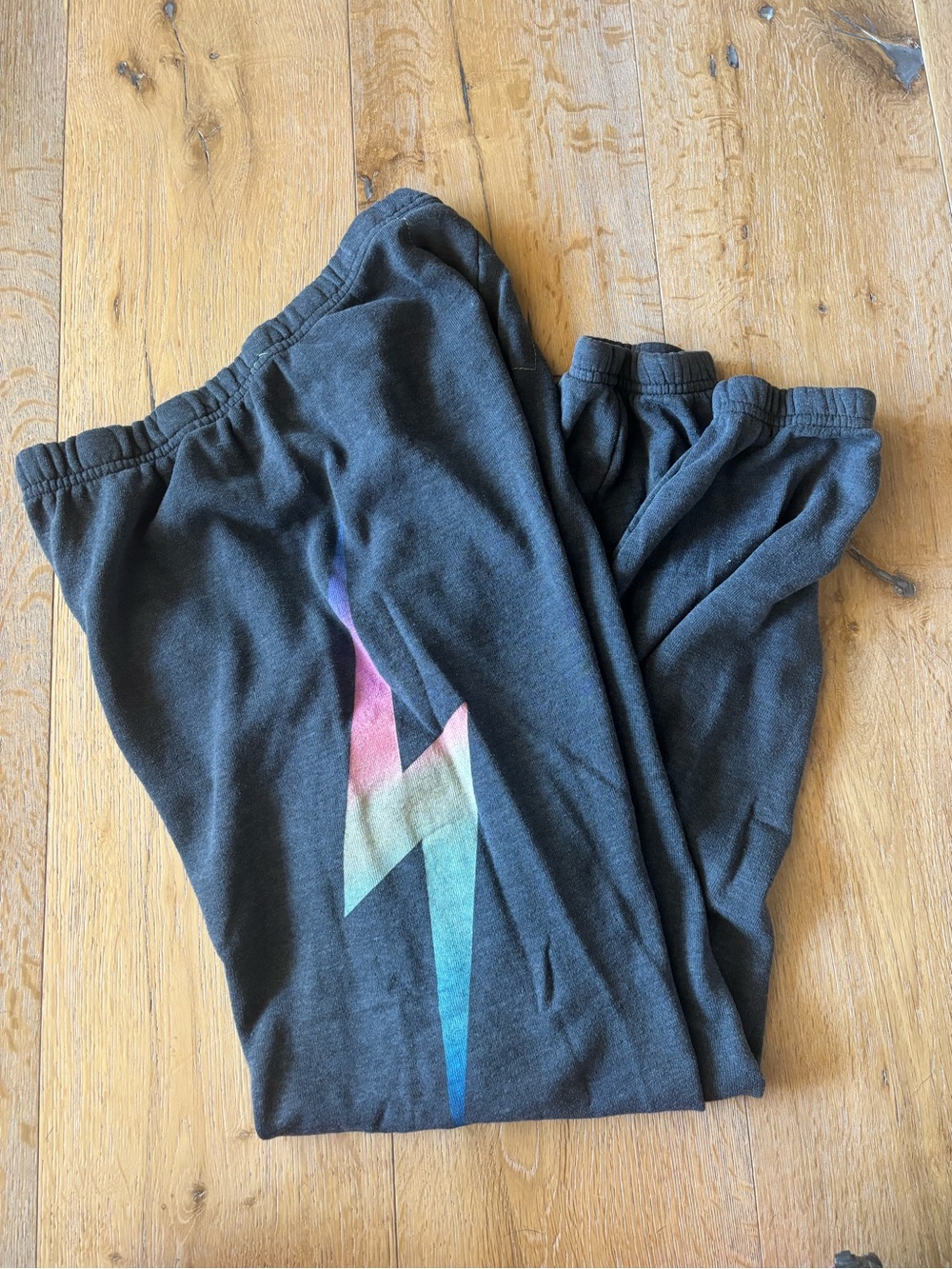 Aviator Nation heathered navy Joggers with Pastel Rainbow Bolt